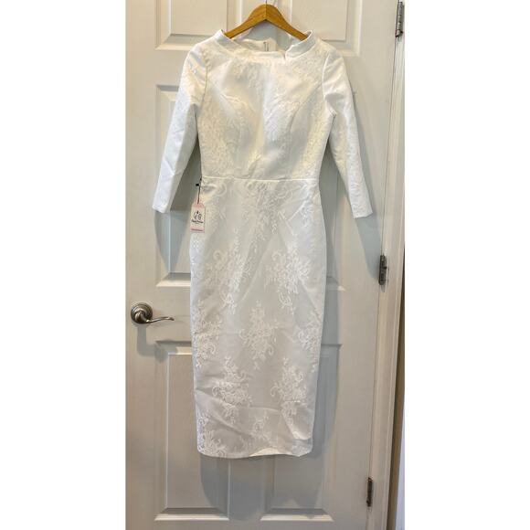 Wedding Dress1950s style Neck  Detachable Train Satin French Lace Sz10 #32 New - Picture 13 of 14